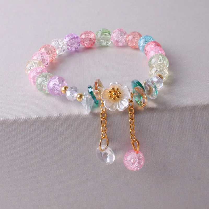Korean New Sweet Chrysanthemum Bracelet Womens Colored Crystal Bead Elastic Rope Bracelet Girls Party Wedding Jewelry Gift W240913