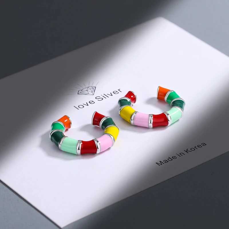 KOFSAC Cute Rainbow Clip Earrings For Women Personality 925 Sterling Silver Jewelry Fashion Girl Earrings without Ear HolesX240913