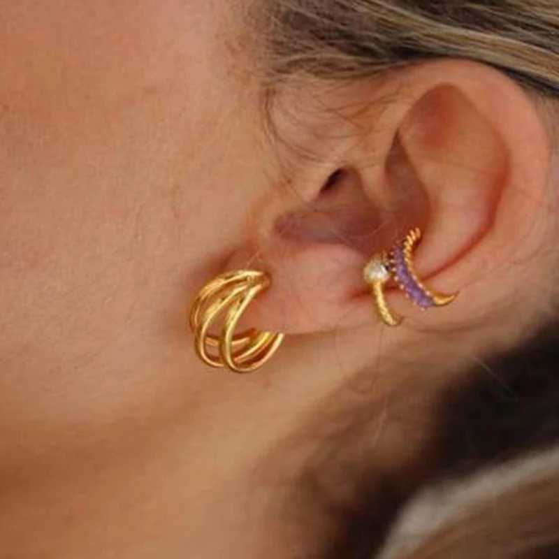1PC 24k Gold-Plated Silver Simple Ear Cuff Earring for Women White Orange Purple Green Crystal Ear Clips Earring Fashion JewelryX240913