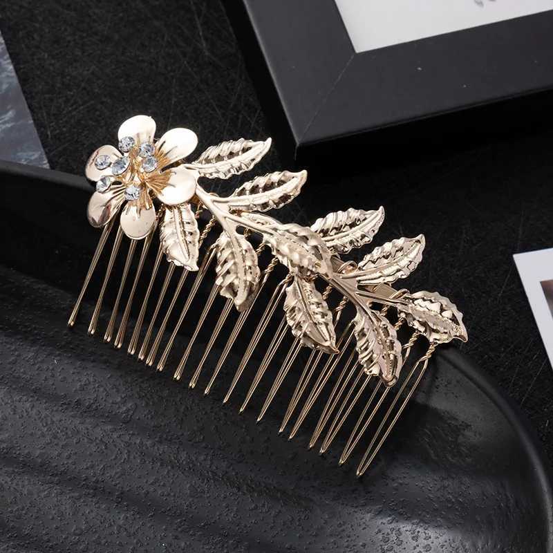 Gold Color Metal Leaf Hair Clip Girls Wedding Hairpin Barrette Flowers Rhinestone Hair Comb Hairpins Women Accessories JewelryX240913