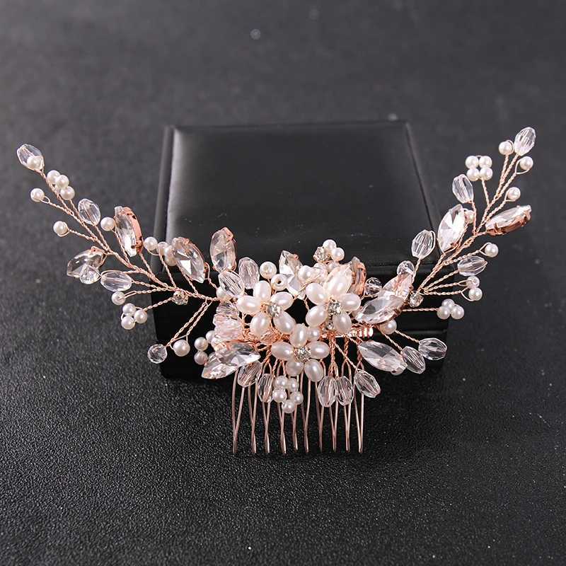 Crystal Rhinestone Flower Pearl Hair Comb Headband Tiara Hairpin For Women Bride Party Wedding Bridal Hair Accessories JewelryX240913