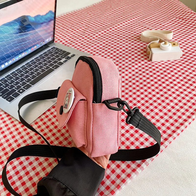 Womens bag mini canvas bag Trendy Instagram Korean version phone bag cute student cross body bag 240912