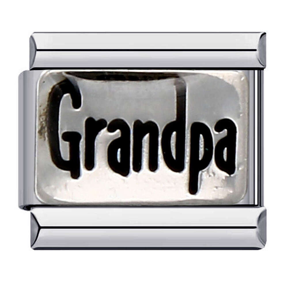 English Combination Titanium Steel Gold-Plated Drip Oil DIY Module Bracelet Italian Charm Brass Charm Links Stainless Steel Fit 9Mm Bracelet Jewelry M