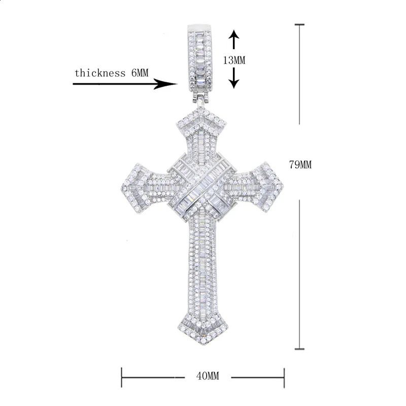 14K Gold Long Lab Diamond Cross Pendant Party Wedding Pendants Necklace for Women Men Hiphop Jewelry Gift 240910
