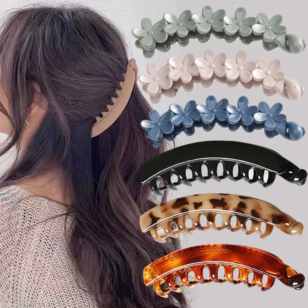 Fashion Solid Color Flower Banana Hair Clips Simple Non-Slip Frosted Hair Claws for Women Girls Bath Ponytail Hairpins BarrettesX240912
