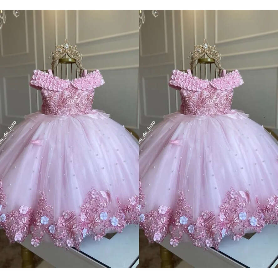 Wer Princess Dresses Pink Big Bow Pearls Handmade D Wers Tiered Tulle Girls Pageant For Kids Prom Birthday Party Gowns Toddler Dress Custom S s ress