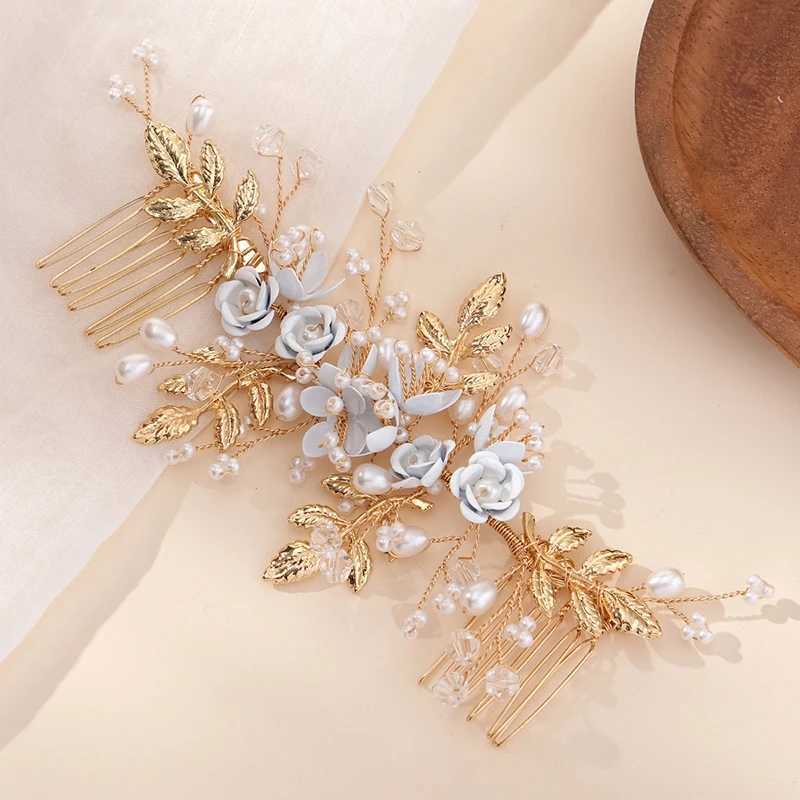 Miallo Gold Handmade Delicate Flower Pearl Hair Comb Crystal Beaded Bridal Headpiece Wedding Jewellery Hair AccessoriesX240913