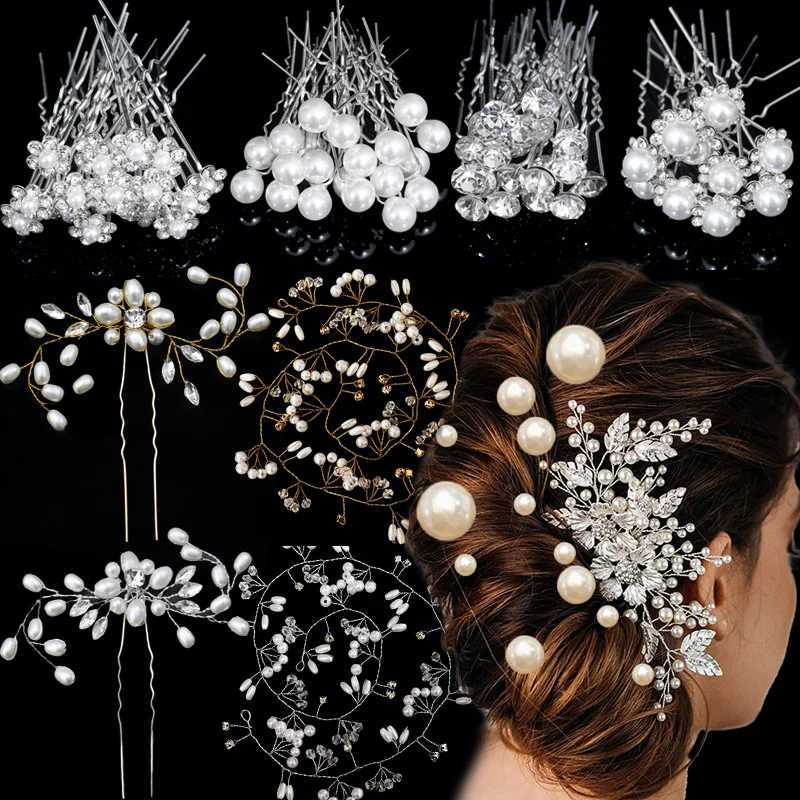Crystal Pearl Bridal Tiaras Hairbands Hairpins Bridesmaid Diamante Hair Vine Accessories Wedding Jewelry 35cm Headwear FrenchX240913