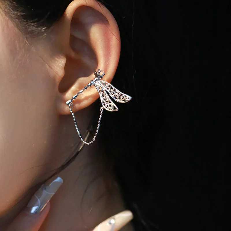 VENTFILLE 925 Sterling Silver Dragonfly Wing Crystal Ear Clip Earring for Women Girl Design Hollowed Out Jewelry Gift WholesaleX240913