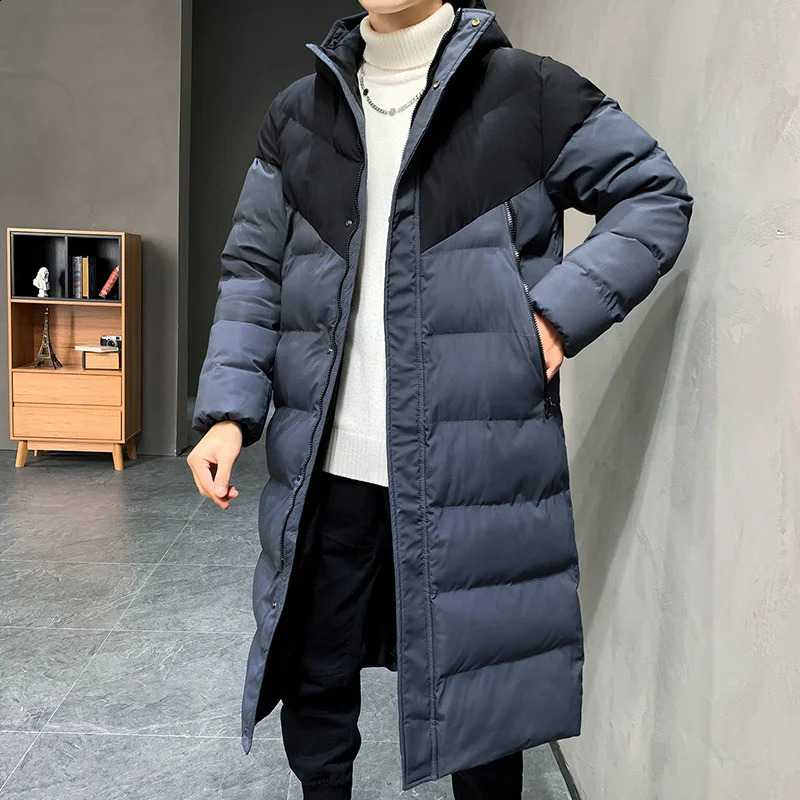 Hooded casual fashion long thick jacket Parkas jacket mens winter windproof jacket mens clothing long jacket 240909