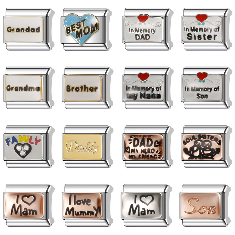 2024 New Women's Gift I love family bead Italian Charms Links Beads Fit 9Mm Stainless Steel Bracelet DIY Making Jewelry