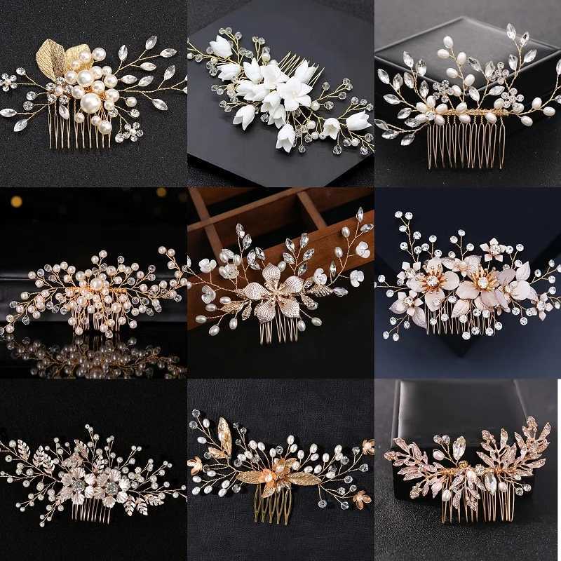 Bride Hair Combs Wedding Hair Clips Fashion Crystal Flower Headdress Hairpin for Diadem Pearls Headpiece Barrettes Girls JewelryX240913