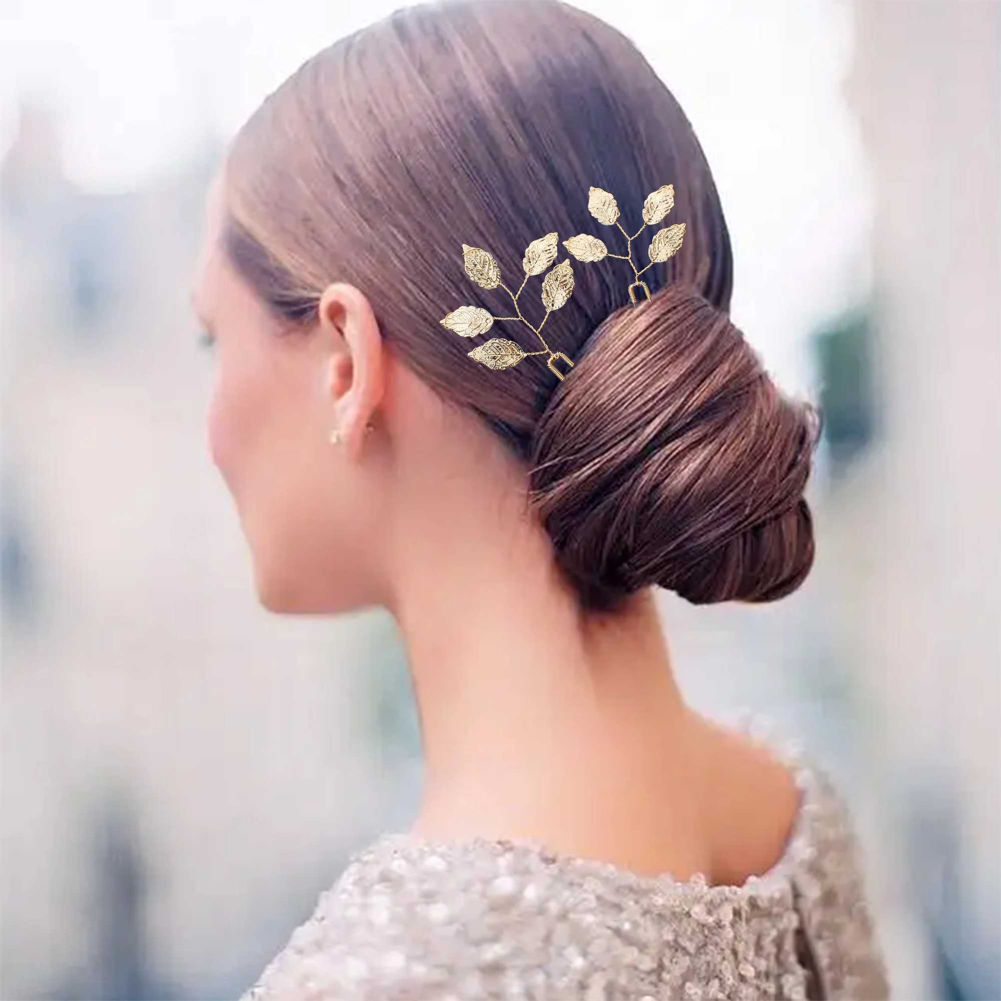 Women U-shaped Pin Metal Barrette Clip Hairpins Gold Color Leaf Bridal Hair Jewelry Accessory DIY Wedding Hairstyle Design ToolsX240913