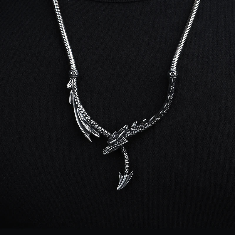 Good Details Fashion Stainless Steel 3D Dragon Necklace Mens Punk Rock Choking Boyfriend and Party Gift Animal Jewelry 240912