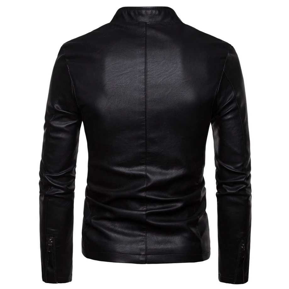 Mens Jackets Mens Faux Leather Jacket Classic Stand Collar Motorcycle Coat Slim Fit with Full Zip Long Sleeve Winter OutdoorX240913