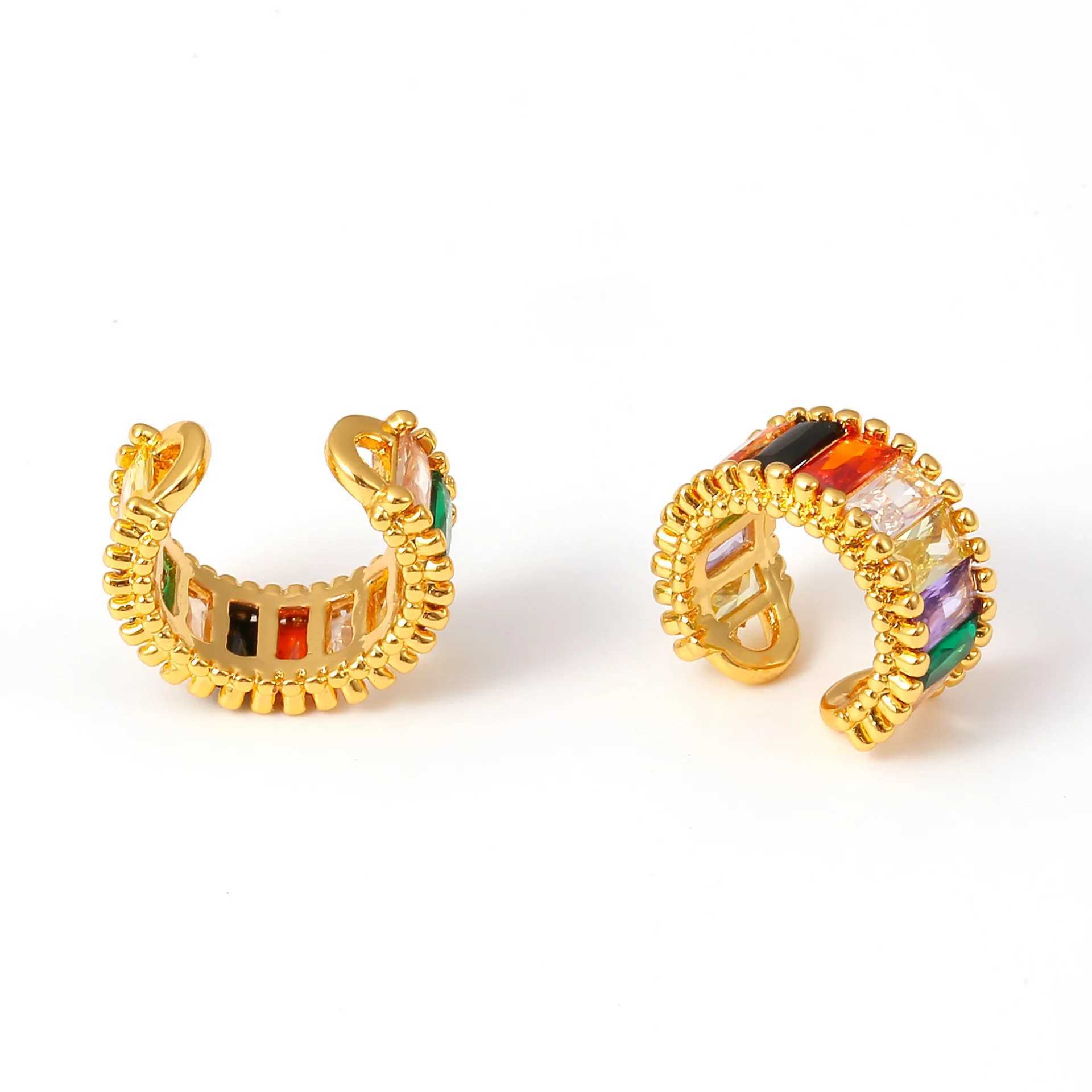 Copper Hollow Personality Small Earrings Womens Colorful Square Glass Stone Bohemian Ear Clips Luxury Designer Jewelry GiftX240913