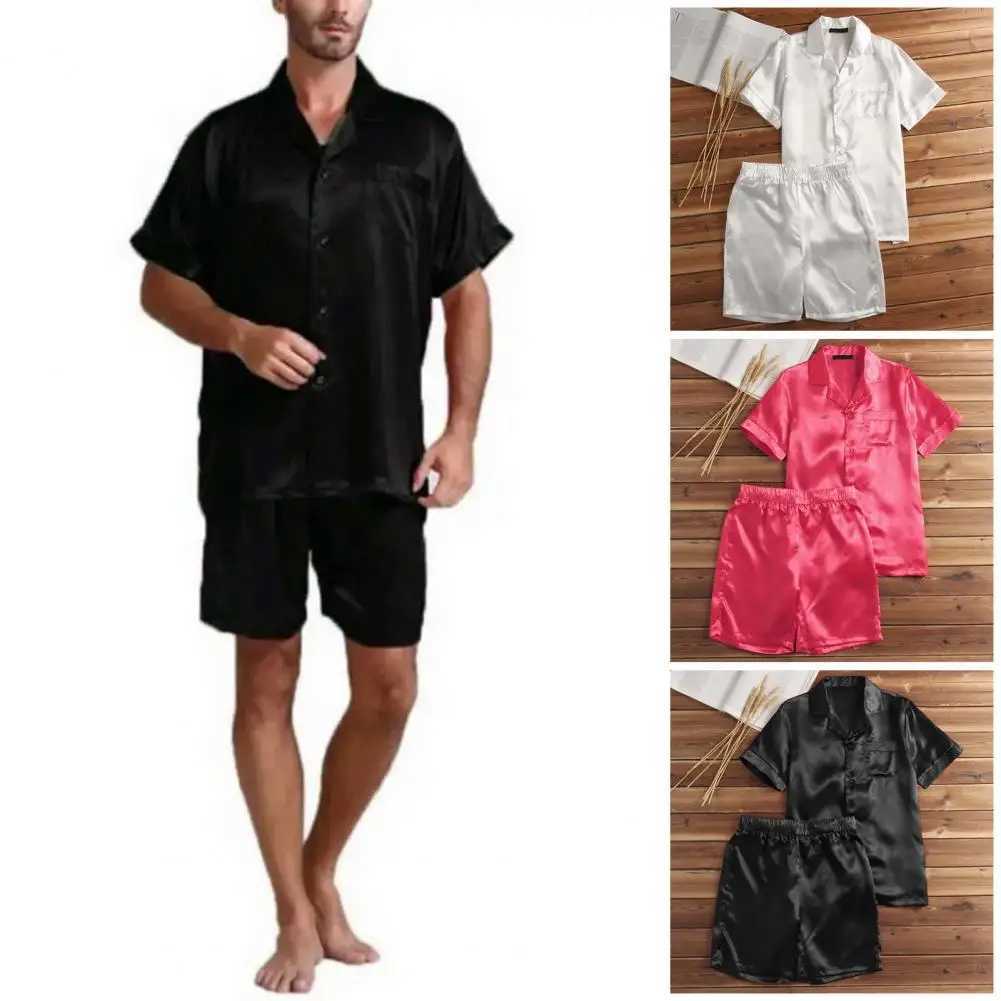2024 New M-3XL Fashion Men Silk Satin Pajama Sets Soft Sleepwear Men Silk Short Sleeve Tops Home Pajamas Large Size Summer Suits Y240913