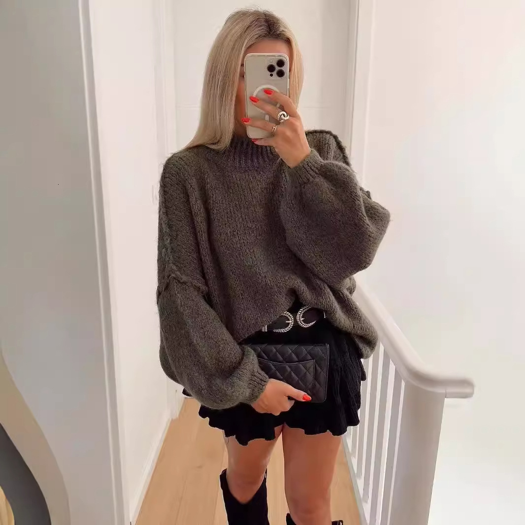 2024 women's autumn and winter simple new style temperament thin round neck knitted pullover sweater
