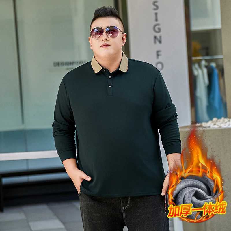 Long sleeved polo shirt mens plus size 9XL 8XL autumn new item 152cm large bra 7XL 6XL wool lining warm and loose basic top W240913