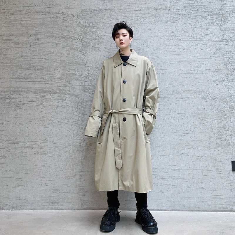 Hairstylist windbreaker mens Korean fashion mid long cool off the knee coat British style autumn ins couple coat Y240913
