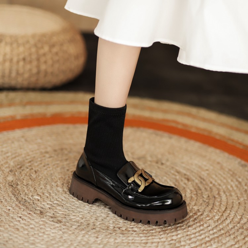 2024 Winter Fashion Genuine Leather Platform Heels Round Toe Solid Fall Shoes Women Stretch Boots e471