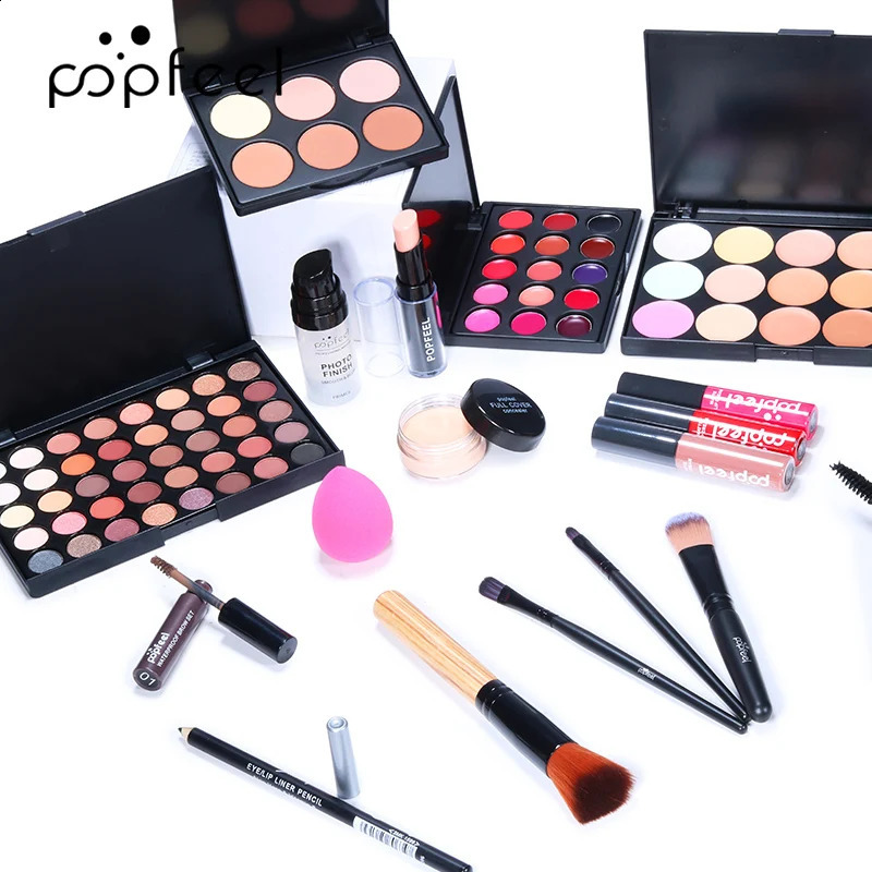 POPFEEL Complete Makeup Set 24pcs Warm Brown Tone Lip Eye Face in Longlasting Paste Form Gift for Women Girls 240909