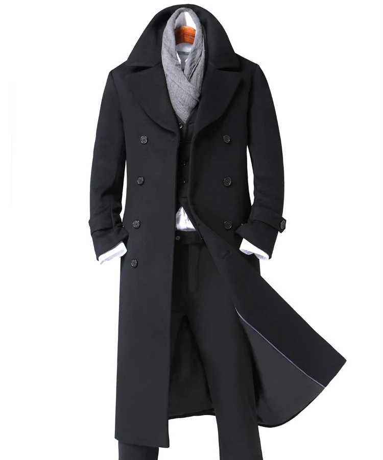 Mens woolen coat casual long trench coat British slim plus size 2020 autumn and winter woolen coat Y240913