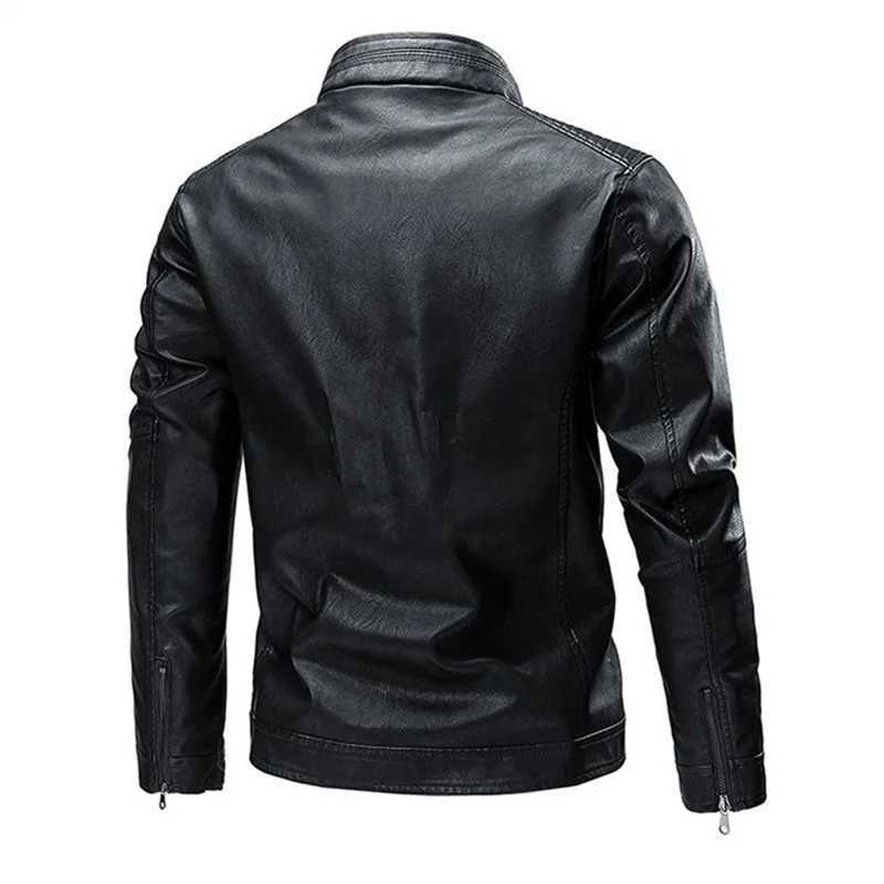 Mens Vintage Motorcycle Jacket 2023 Men Soild Color Moto Biker Leather Jacket Male Bomber Coat Pu OuterwearX240913