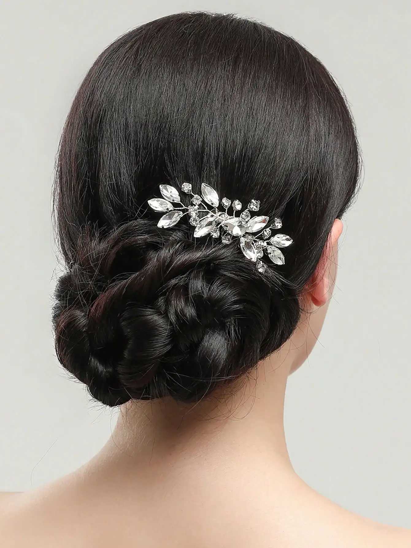 Luxury Girl Hair Comb Golden Hairpin Rhinestone Bridal Hair Accessories Alloy Flower and Leaf Shape Hair Pin For WomenX240913