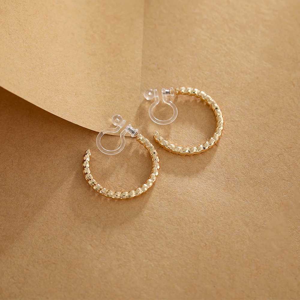 Minimalist Circle Golden Clip On Hoop Earrings for Women and Girls Without Piercing Invisible Fake Earrings Ear Cuffs JewelryX240913