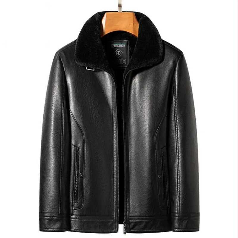 2023 Autumn And Winter Mens High End Natural Leather Coat Lamb Fur Collar Middle Aged And Youth Jacket Business Casual WearX240913