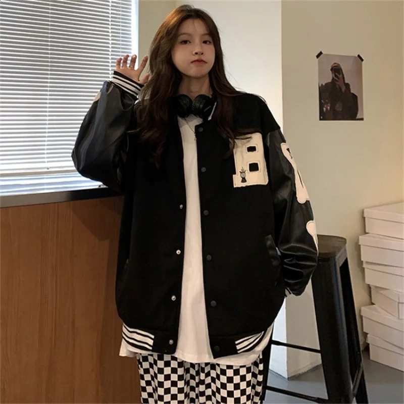 Man Women Baseball Jacket Autumn Letter Embroidery Ins American Bomber Coat Loose Long Sleeve Top Female 240904