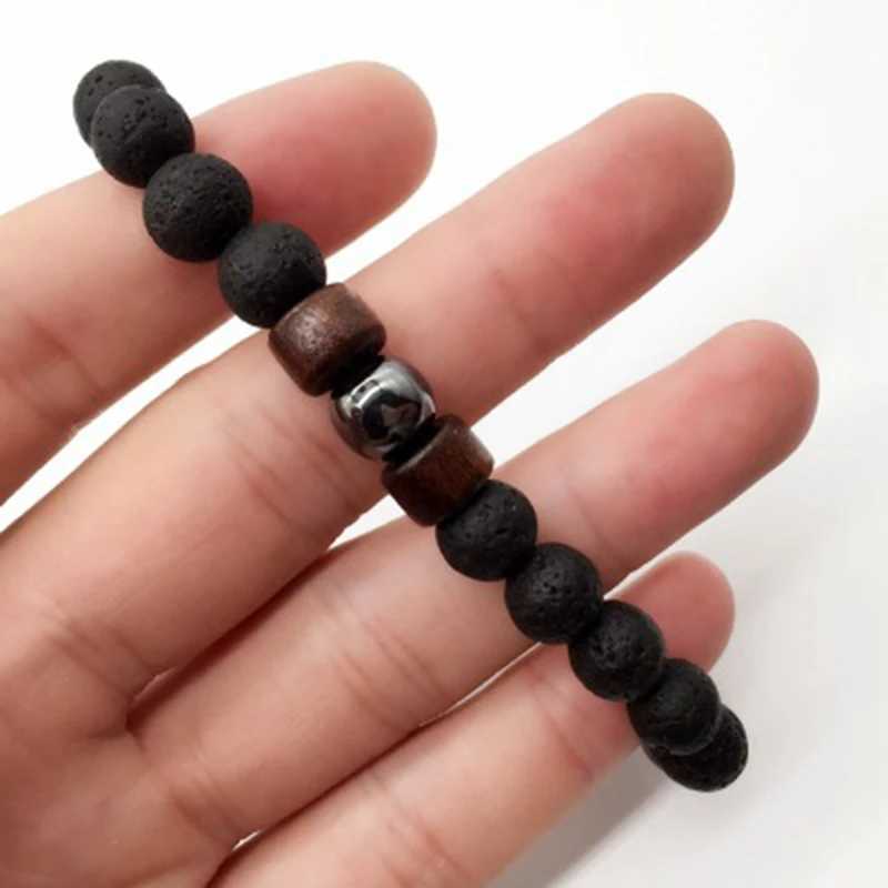 Unique Natural Molten Rock Mens Bracelet 8mm Bead Treatment Chain Bracelet Pulseria Homme Meditation Jewelry Accessories Joias W240913