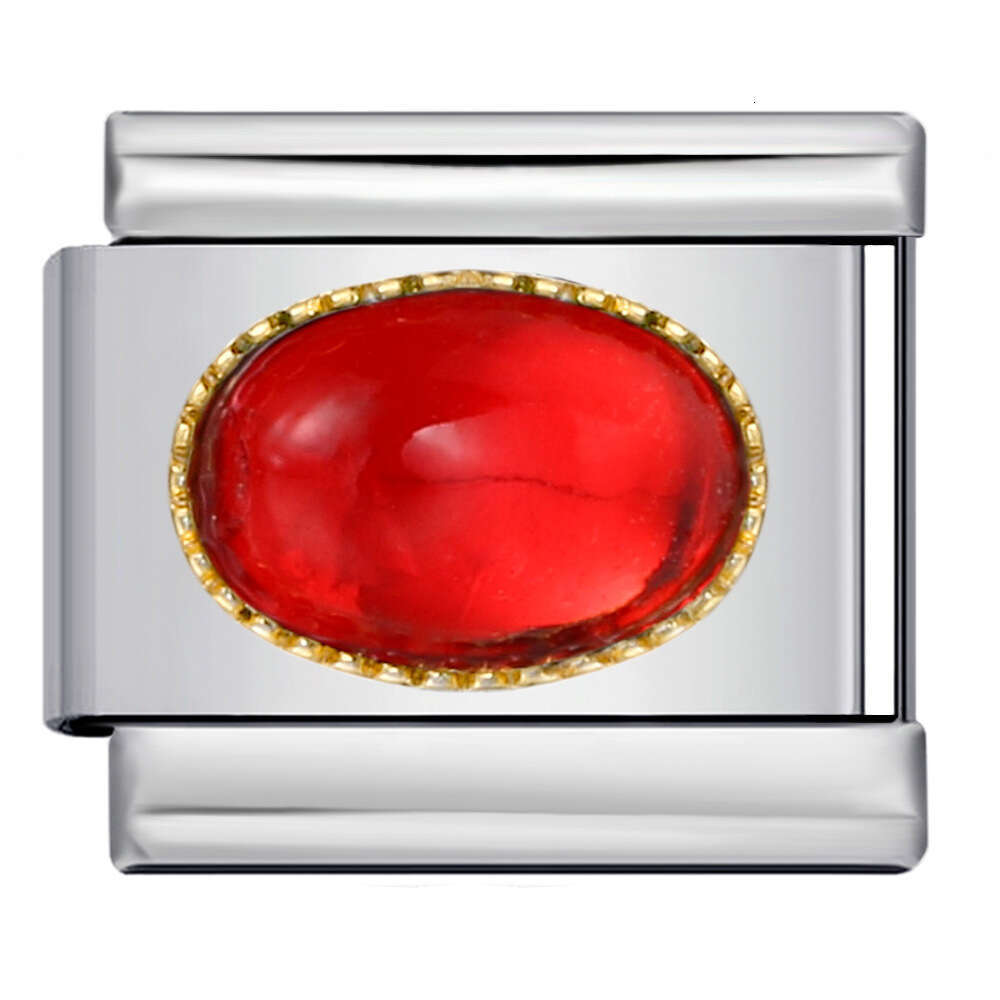 New Gold And Sier Bottom Micro Inlaid Oval Colored Stone charm DIY Welding Bracelet Italian Charm Links Stainless Steel Fit 9Mm Bracelet Jewelry DIY M