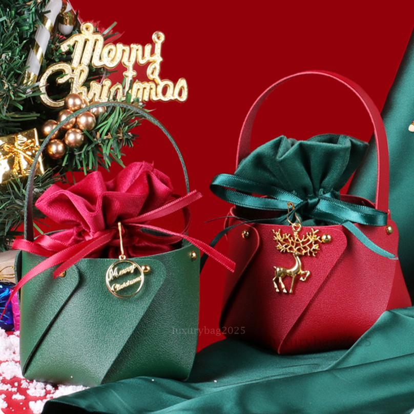 Christmas Gift bag DIY bag Christmas leather flannelette Apple Bag Party Supplies Holiday Set Gift New Year Decoration Packaging Apple Cute Creativity