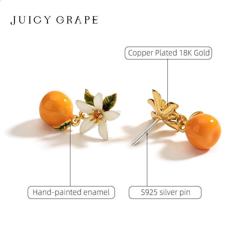 Juicy Grape Orange Drop Earrings Sweet Fruit Womens Handmade Flower 925 Silver Needle Christmas Gift 240912