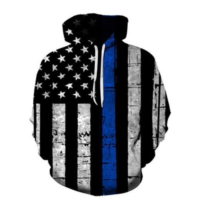 Men's Hoodies Men's Relaxed Fit Hoodie with 3D Digital Print of the American Flag Hooded Sweatshirt
