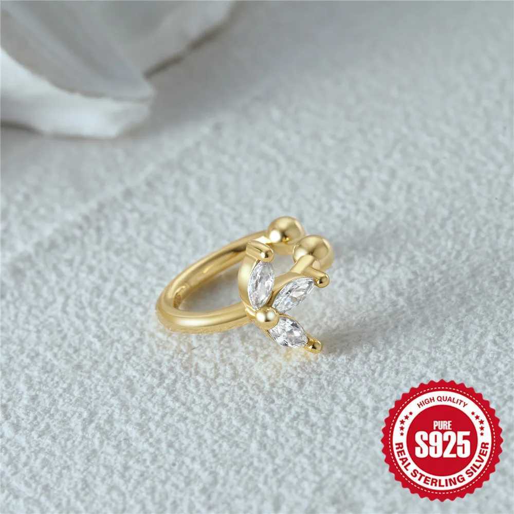 CANNER Exquisite Three Petal Cubic Zircon Earless Hole Piercing Ear Bone Clip Gold Color Copper Earrings For Women JewelryX240913