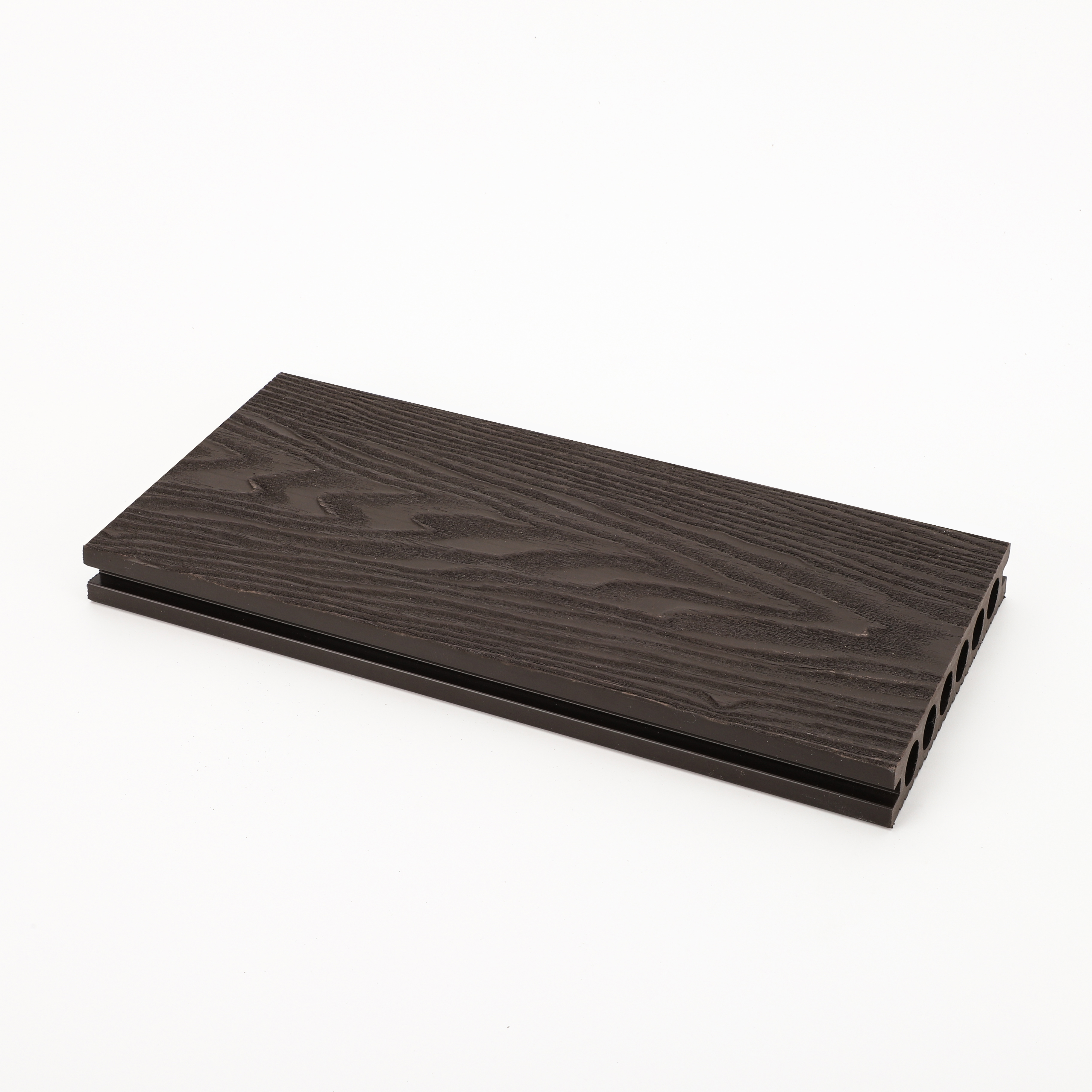 Hot outdoor waterproof 3D embossed square hole wood grain wood plastic black floor