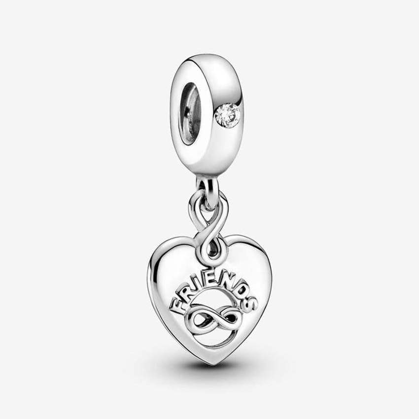 Friends Forever Heart Dangle Charm 925 Sterling Silver Logo Charms Set Bracelet Bangle DIY Making Components Jewelry Pendant charm with Luxurious Box Wholesale