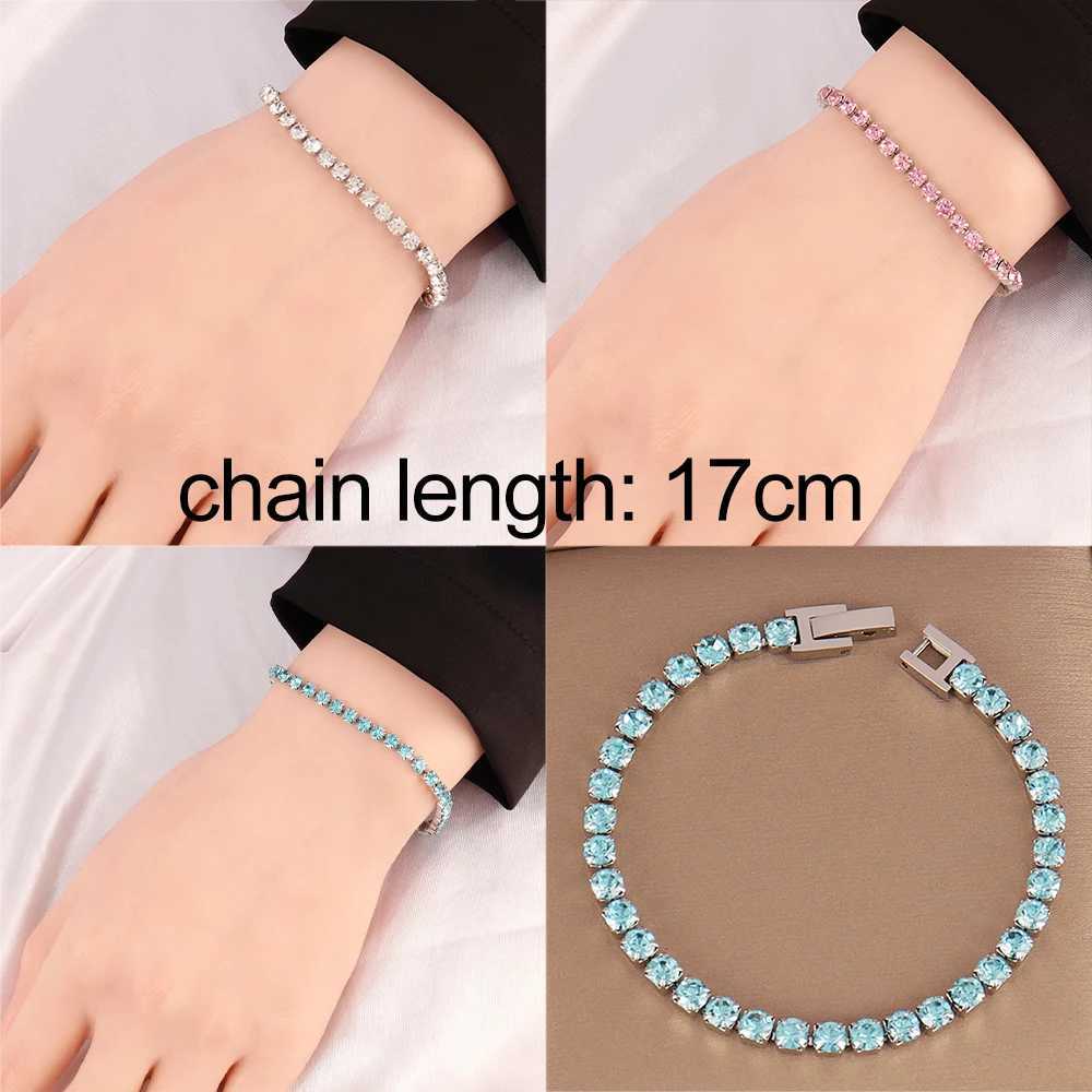 316L Stainless Steel 4mm Tennis Chain Bracelet For Women Mens Hip Hop Bracelets Luxury Color Crystal Zircon Bracelet JewelryX240913