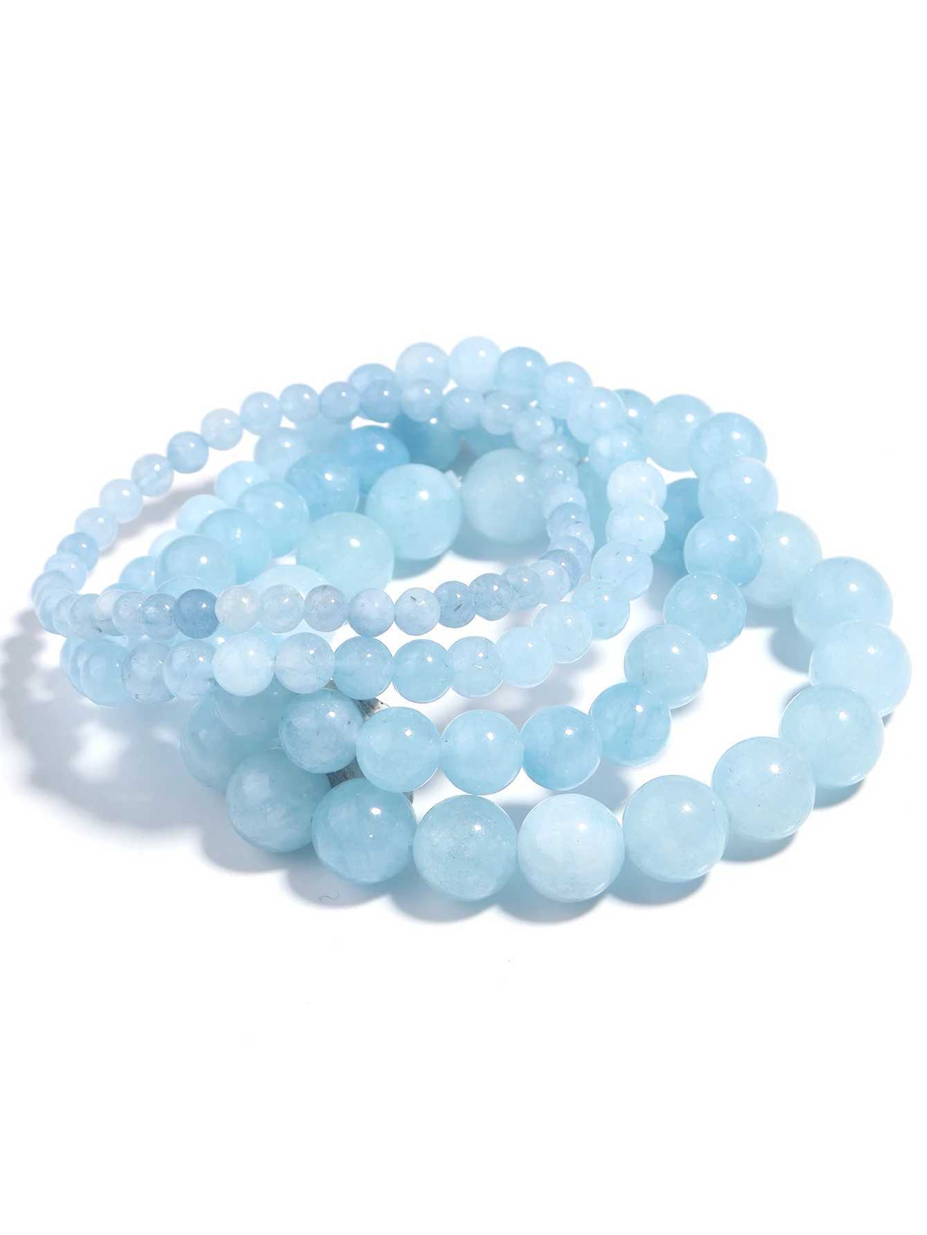 OAITE Natural Blue Gem Bead Bracelet for Womens Meditation Spiritual Therapy Stretching Spiritual Energy Stone Bracelet W240913