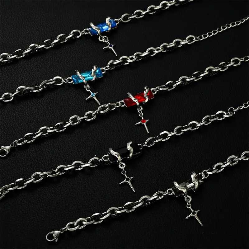 2024 Retro Black Zircon Star Bracelet For Women Men Trend Titanium Steel Punk Nk Chain Unisex Jewelry New Couple AccessoriesX240913