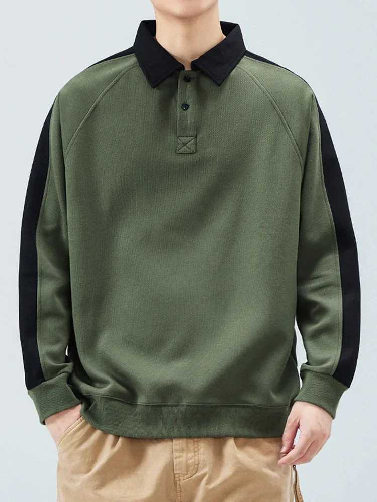 South Korean polo shirt mens autumn sweater with lapel collar mens long sleeved lapel casual shirt ultra-thin fit 2024 new item W240913