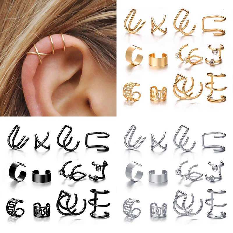 12 Pcs/set Punk Simple Wrap Earring Set For Women Clip on Earrings No piercing Ear Cuff Fashion Female Jewelry GiftX240913