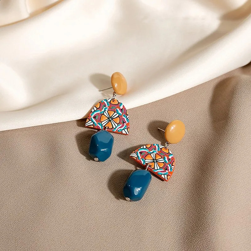 Colorful Geometric Resin Earrings Simple n Orange Bead Semicircle Drop Dangle for Women Girl Party Jewelry 240906