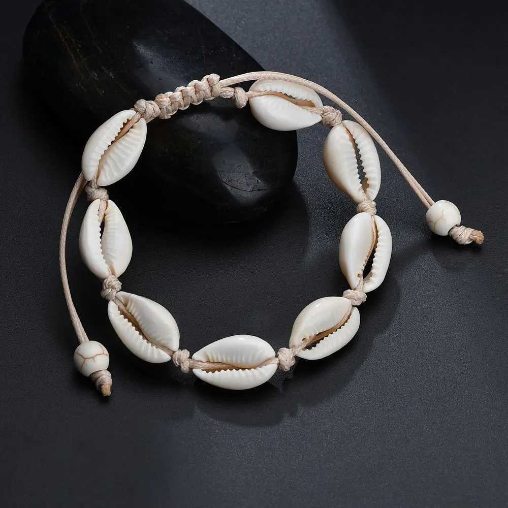 Kiss Jewelry Bohemian Summer Charm Shell Handmade Braided Bracelet Anklet Womens Beaded Adjustable Rope Chain Bracelet Gift W240913
