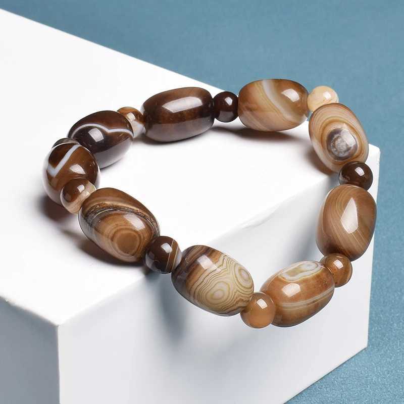 Natural stone coffee lace agate bracelet cylindrical drum shaped jade bead bracelet brown exquisite bracelet gift W240913