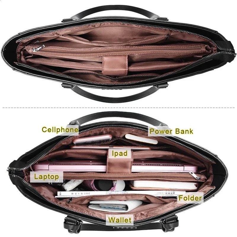 Business For Office 15.6 Inch Waterproof Leather Briefcase Women Big Handbags er Fashion Tote Bag 240904