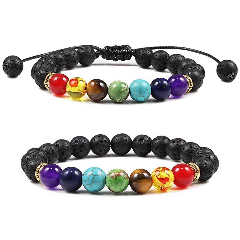 7 Chakra Beads Natural Lava Tiger Eye Stone Bracelet Suitable for Womens Treatment Balance Treatment Bracelet Jewelry Prayer Adjustable W240913